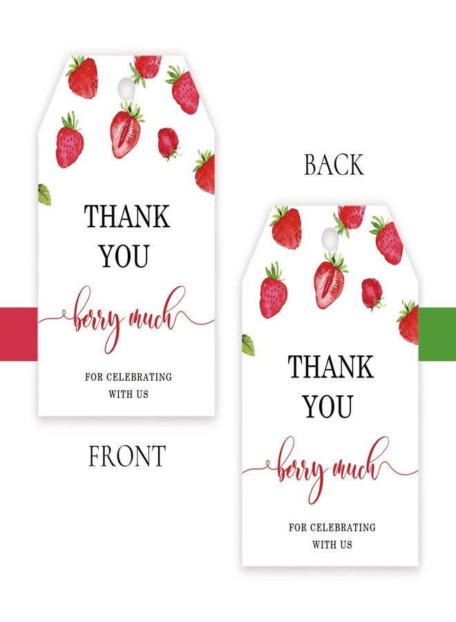 FORSHEEP 50pcs Strawberry Thank You Tags, Berry Sweet Party Favors Gift Tag with String for Wedding, Berry Much Favor Tags for Girl, Sweet Fruit 1st Birthday Party Favors - Image 4